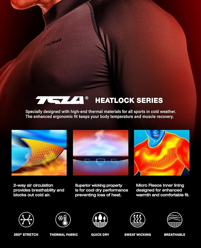 TSLA Men's Thermal Long Sleeve Compression Shirts, Mock/Turtleneck Winter Sports Running Base Layer Top