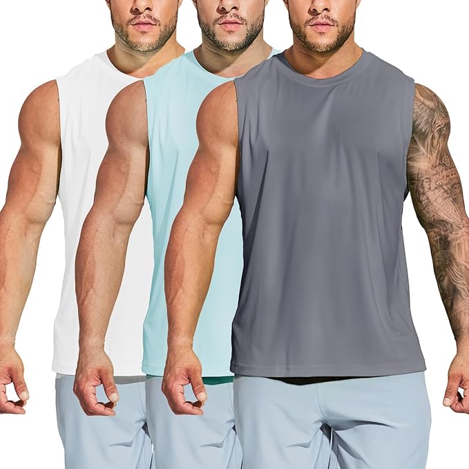 MIER Men's Workout Tank Tops UPF 50+ Swim Shirts Quick Dry Running Sleeveless UV Protection Muscle Tees