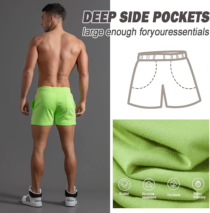 Mens 5 Inch/7 Inch Cotton Shorts Mens Sweat Athletic Shorts for Men Gym Worket Shorts with Pockets