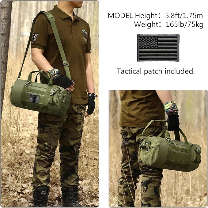 ArcEnCiel Small Tactical Duffle Bag Men Gym Pack Military Molle Shoulder Bags Shoes Storage Sports Handbag with Patch (Green)