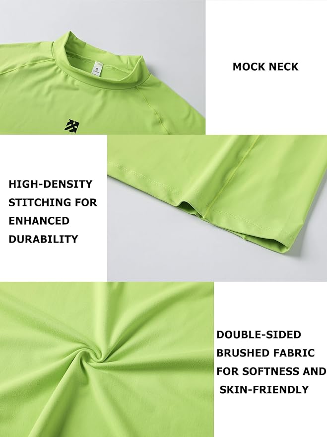 Mens Long Sleeve Turtleneck Workout Shirts Moisture Wicking Mock Neck Double Sides Brushed T-Shirts