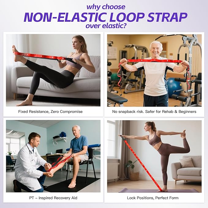 ROSAPOAR Stretching Strap with Loops - Non Elastic Yoga Straps for Physical Therapy, Durable Stretch Bands for Exercise, Flexibility Training, Hamstring & Leg Stretcher, Yoga/Pilates/Gymnastics