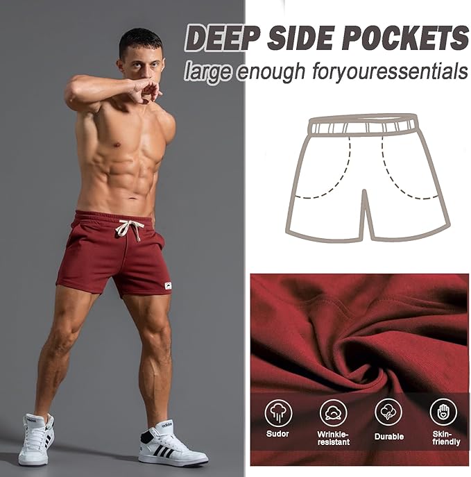 Mens 5 Inch/7 Inch Cotton Shorts Mens Sweat Athletic Shorts for Men Gym Worket Shorts with Pockets