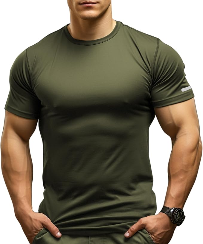 Mens Workout Shirts Fitted, Quick Dry Gym Tshirts Running Athletic Top Moisture Wicking Tee