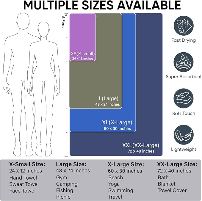 APEXUP Microfiber Travel Towel, Ultra Absorbent Quick Dry Towels, Lightweight Gym Sports Camping Towel for Workout, Yoga, Beach, Shower, Swimming (72"×40", Pale Rose)