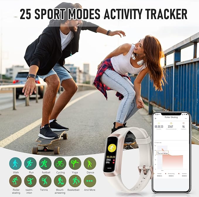 Fitness Tracker, Step Tracker with 24/7 Heart Rate, Blood Oxygen, Blood Pressure Watch, Sleep Trackers with 1.1" AMOLED Touch Color Screen, Calories Step Counter Activity Pedometer for Women Men