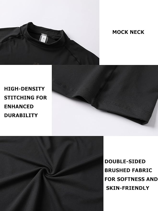 Mens Long Sleeve Turtleneck Workout Shirts Moisture Wicking Mock Neck Double Sides Brushed T-Shirts