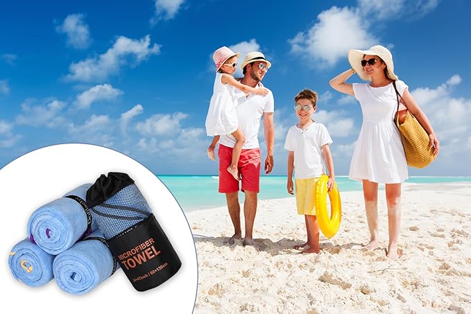 Dofilachy 4 Pack Camping Towel - Quick Dry Towel - Microfiber Travel Sports Towels - Super Absorbent Swim Towel (4, Blue)