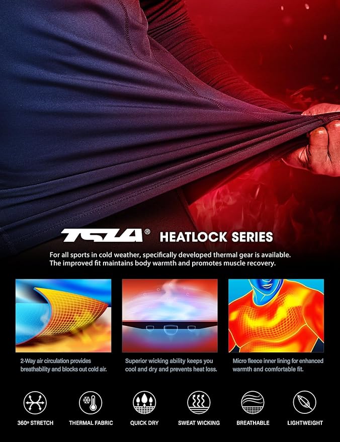 TSLA Men's Thermal Long Sleeve Compression Shirts, Athletic Base Layer Top, Winter Gear Running T-Shirt
