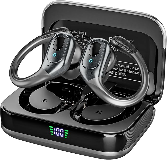 Wireless Earbuds Bluetooth 5.4 Headphones, Noise Canceling Ear Buds with 75hr Playtime, LED Power Display, IPX7 Waterproof Earphones Over Ear Earphones for Sports/Workouts