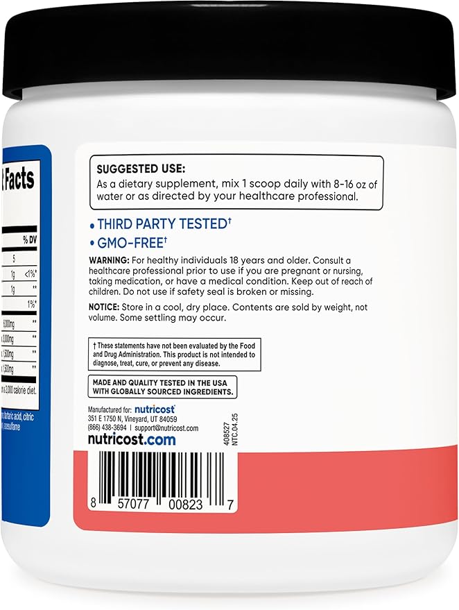 Nutricost BCAA Powder (Watermelon, 30 Servings) - Optimal 2:1:1 Ratio