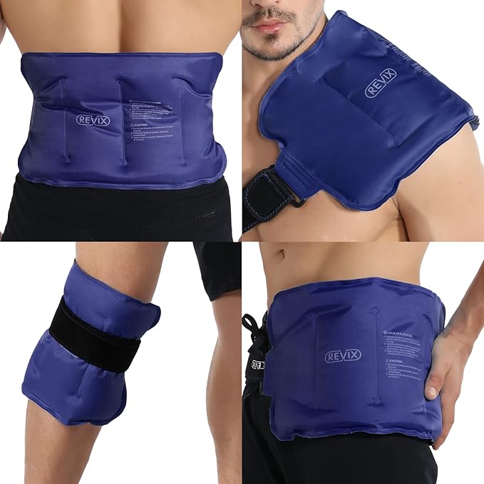 REVIX Ice Pack for Injuries Reusable Gel for Lower Back, Cold Packs for Back Shoulder, Elbow, Hip, Leg, Wrap Around Entire Knee, Soft Cold Compress,16 × 9" Navy