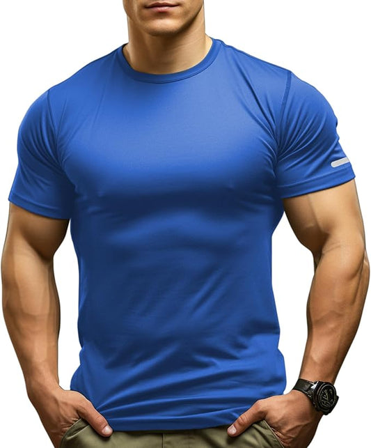 Mens Workout Shirts Fitted, Quick Dry Gym Tshirts Running Athletic Top Moisture Wicking Tee