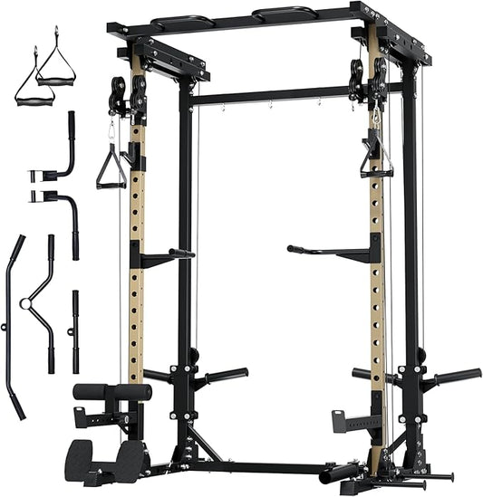 MAJOR FITNESS Drone3 Power Rack, Multi-Function Home Gym Squat Rack with Pull-Up Bar, Cable Crossover & J-Hooks, Heavy-Duty Steel Frame for Maximum Stability & Strength Training