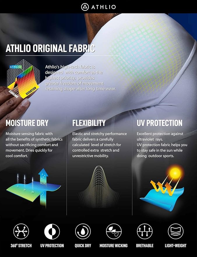ATHLIO Men's UPF 50+ Long Sleeve Compression Shirts, Water Sports Rash Guard Base Layer, Athletic Workout Shirt