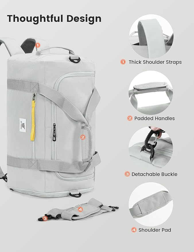 SKYSPER Gym Bag Men Women - 40L Sports Bag Duffle Backpack with Shoe Compartment Wet Pocket for Fitness,Sport,Travel & Workout(Lightgray)