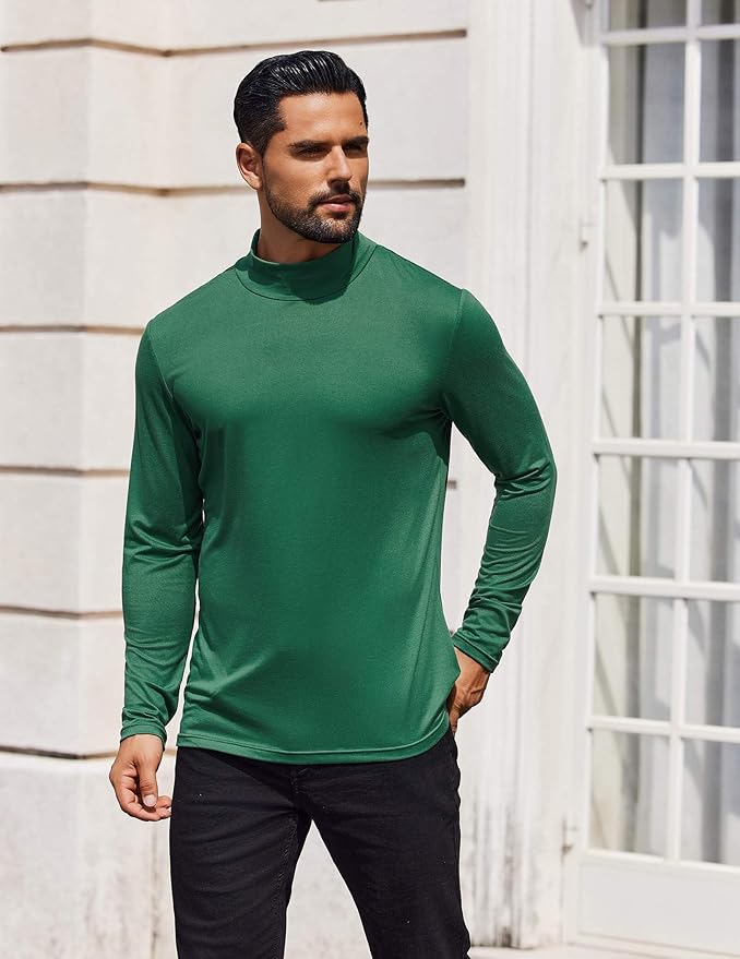 COOFANDY Mens Mock Turtleneck T-Shirts Long Sleeve Solid Color Tees Shirts Basic Casual Slim Fit Pullover T Shirts