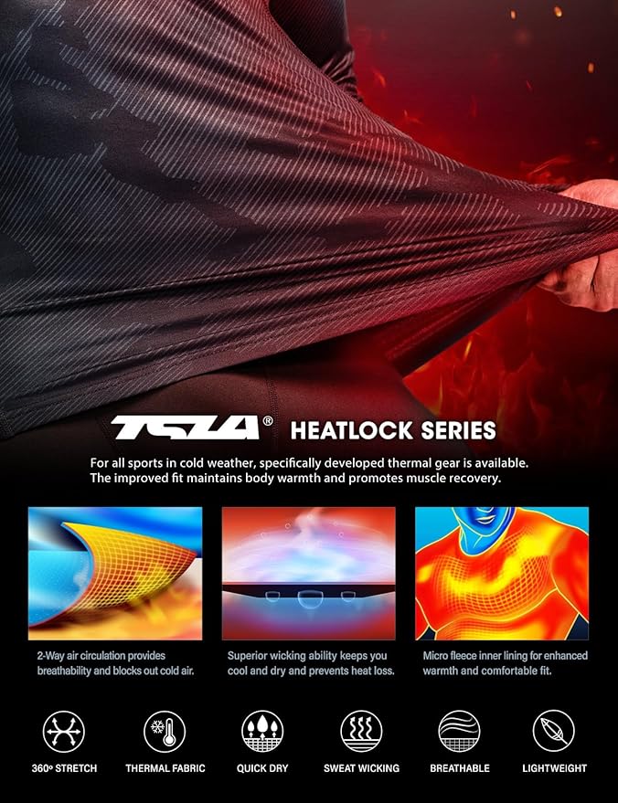 TSLA Men's Thermal Long Sleeve Compression Shirts, Mock/Turtleneck Winter Sports Running Base Layer Top