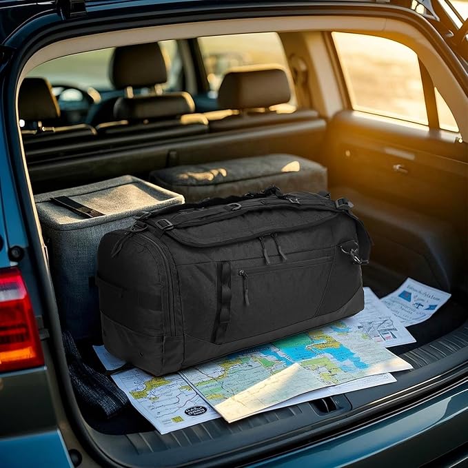 Large Travel Duffle Bag Backpack for Men Women 70L Big Sports Gym Bag with Shoe Compartment Heavy Duty Duffel Bags with Padded Straps for Weekend Overnight Camping, Black