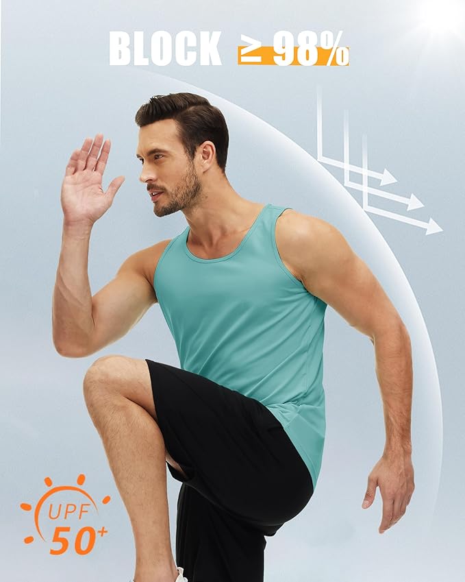 MAGCOMSEN Men's UPF 50+ Tank Top Quick Dry Summer Workout Muscle Sleeveless Shirts for Swim Beach Bodybuilding