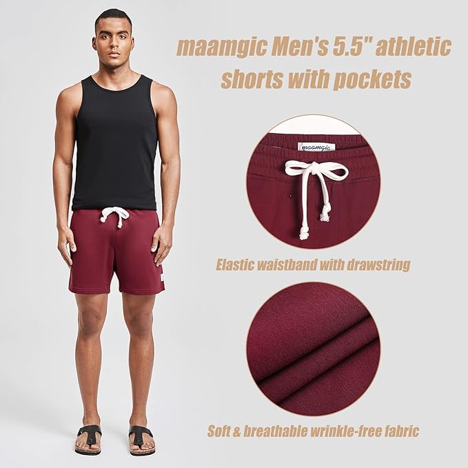 maamgic Mens Athletic Gym Shorts 5.5" Elastic Waist Casual Pajama Pocket Jogger Men Workout Short Pants