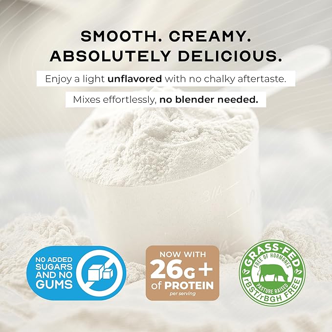 Muscle Feast Grass-Fed Whey Protein Isolate, All Natural Hormone Free Pasture Raised, Whey Isolate Protein Powder for Men and Women, Clean, Non-GMO & Gluten-Free Isolate Protein - Unflavored, 2lb