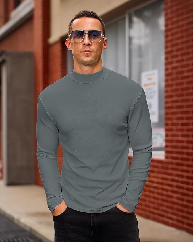 Mens Casual Mock Turtleneck Long Sleeve Basic Lightweight Slim Fit Pullover Tops Ribbed Thermal Undershirts