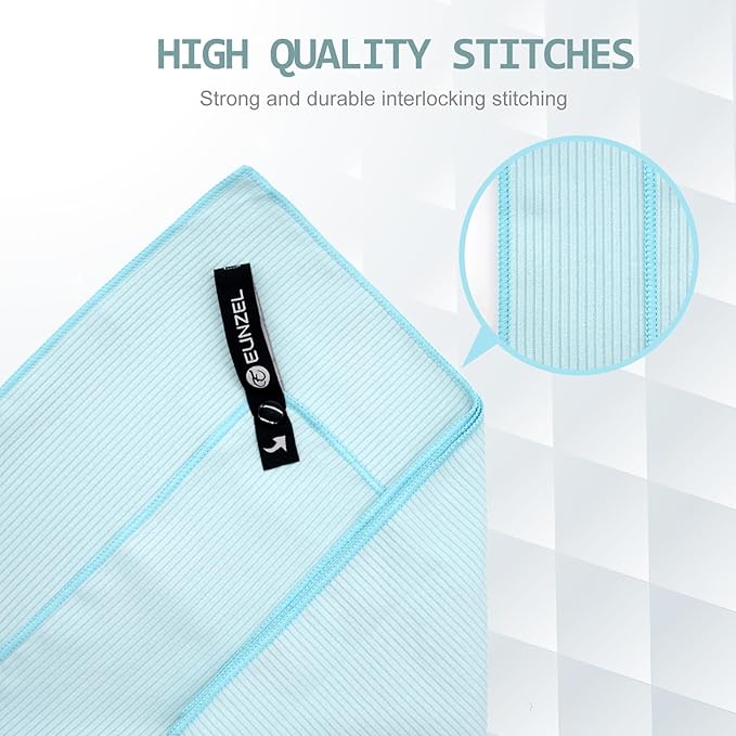 Eunzel Quick Dry Camping Towel, Microfibre Ribbed Towel Travel Towel 3 Sizes 1 Pack Fast Drying Towel Set for Camping, Beach, Gym, Sports, Yoga & Swimming Pool, Green