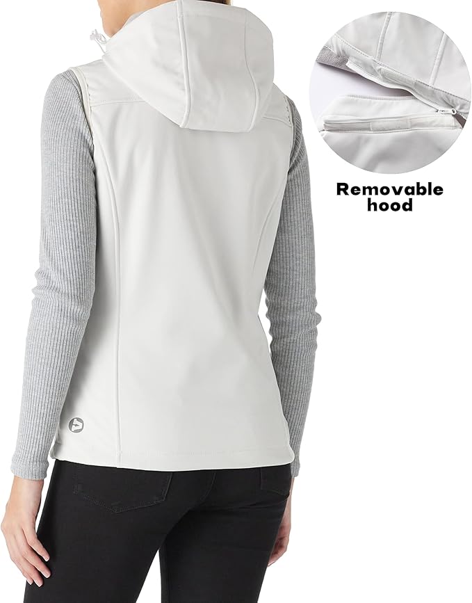 Outdoor Ventures Women's Hooded Lightweight Softshell Vest, Windproof Fleece Lined Sleeveless Jacket for Golf Running Travel