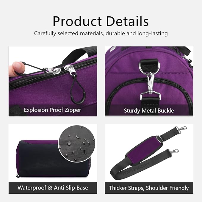 TOPDesign Gym Bag for Women & Men, Unisex Duffel Bag with Shoe Compartment & Wet Pocket for Travel Sports Gym (L Purple)