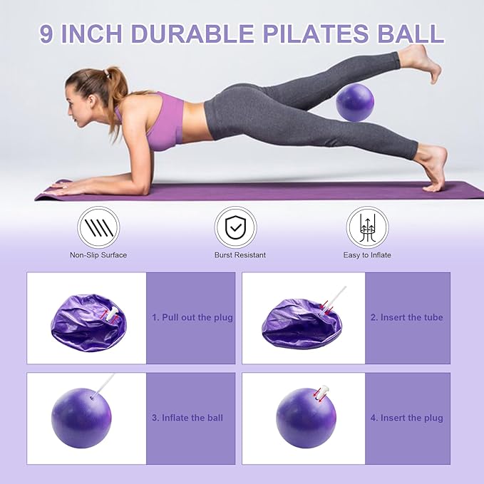 Pilates Equipment Kit for Home Workout, Pilates Ring and Ball Set with Adjustable Ankle Wrist Weights, Resistance Bands, Tape Measure, Bag, Pilates Essentials Accessories for Women Yoga