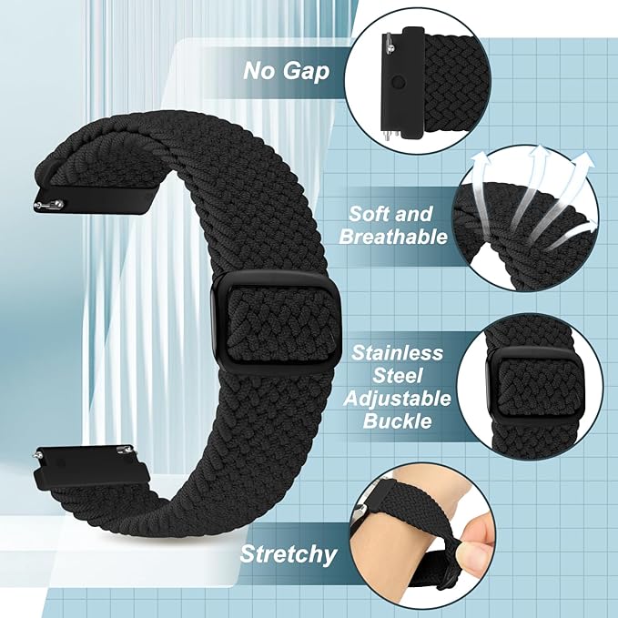 2 Pack Quick Release Braided Bands - 18mm 19mm 20mm 22mm 24mm Solo Loop Adjustable Soft Band For Women Men