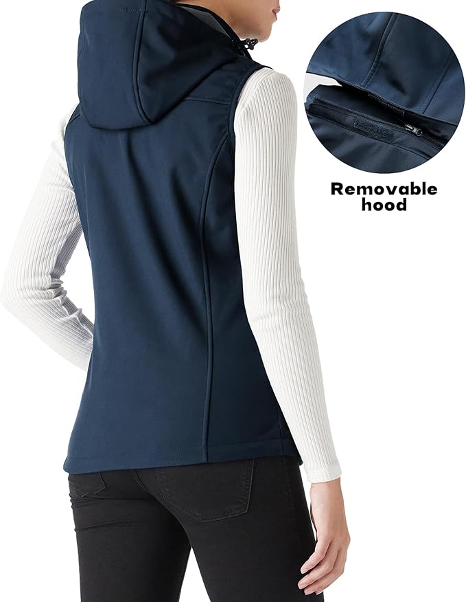 Outdoor Ventures Women's Hooded Lightweight Softshell Vest, Windproof Fleece Lined Sleeveless Jacket for Golf Running Travel