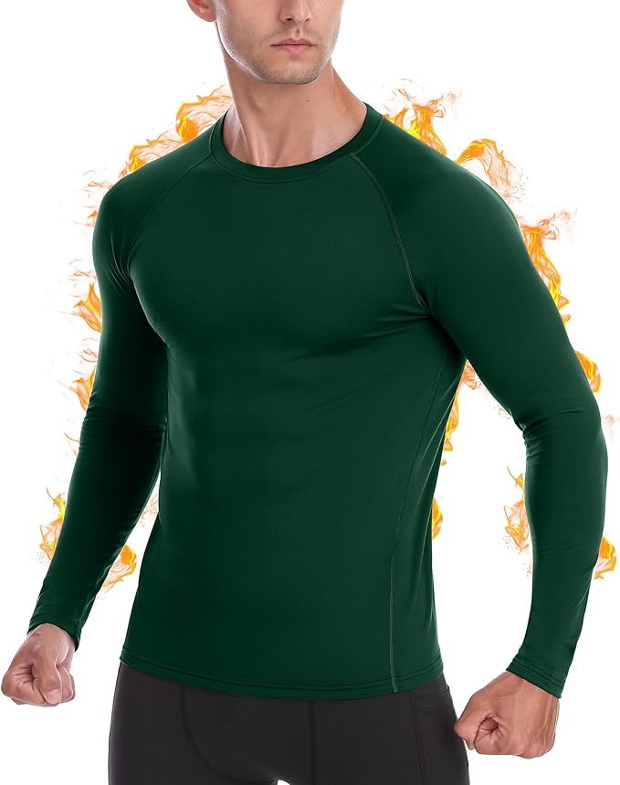 Mens Thermal Compression Shirts, Warm Long Sleeve Fleece Lined Tops Athletic Base Layer for Running Cold Weather