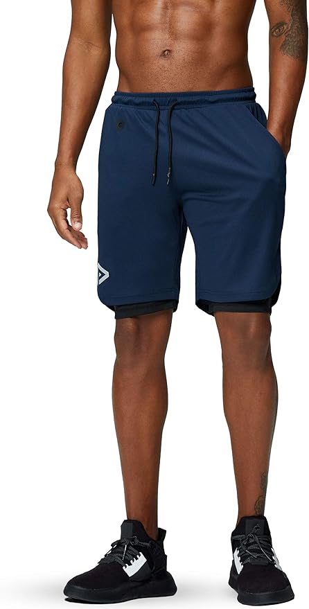 Pinkbomb Men's 2 in 1 Running Shorts Gym Workout Quick Dry Mens Shorts with Phone Pocket