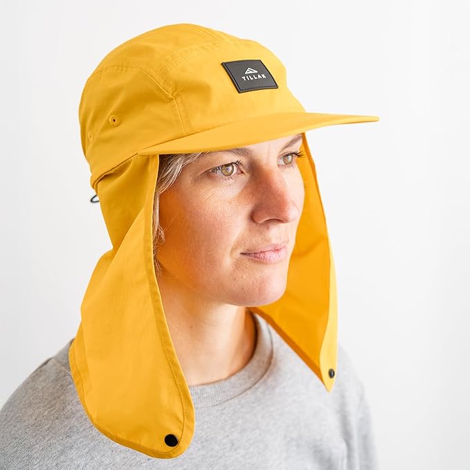 Tillak Chamisa Sun Hat, Lightweight Nylon 5 Panel Cap with Hide-able Neck Shade and Spring Cord