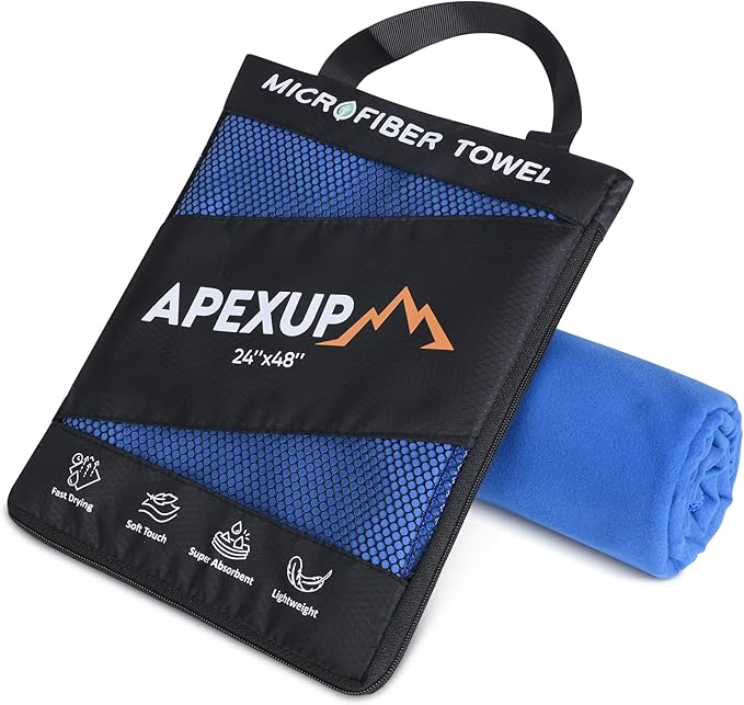 APEXUP Microfiber Travel Towel, Ultra Absorbent Quick Dry Towels, Lightweight Gym Sports Camping Towel for Workout, Yoga, Beach, Shower, Swimming (48"×24", Dark Blue)