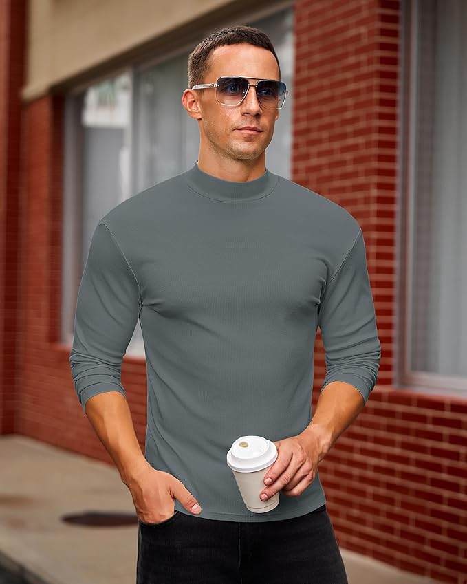Mens Casual Mock Turtleneck Long Sleeve Basic Lightweight Slim Fit Pullover Tops Ribbed Thermal Undershirts