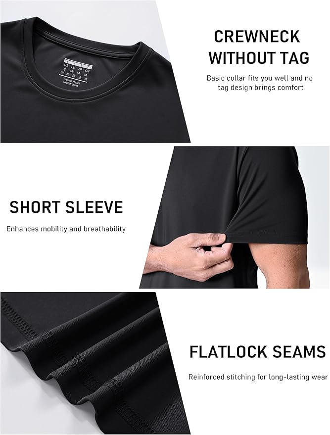 MAGCOMSEN 3 Pack Men's Short Sleeve Quick Dry Shirts Moisture Wicking UPF 50+ Athletic Running Gym Workout Swim T-Shirts