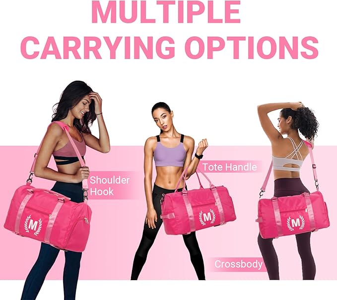 Gym Bag for Women, Personalized Duffle Bag with Shoe Compartment, Sports Bag for Yoga & Dance with Wet Pocket and Mat Strap(HotPink,A)