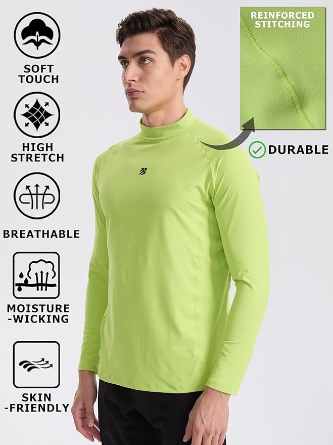 Mens Long Sleeve Turtleneck Workout Shirts Moisture Wicking Mock Neck Double Sides Brushed T-Shirts