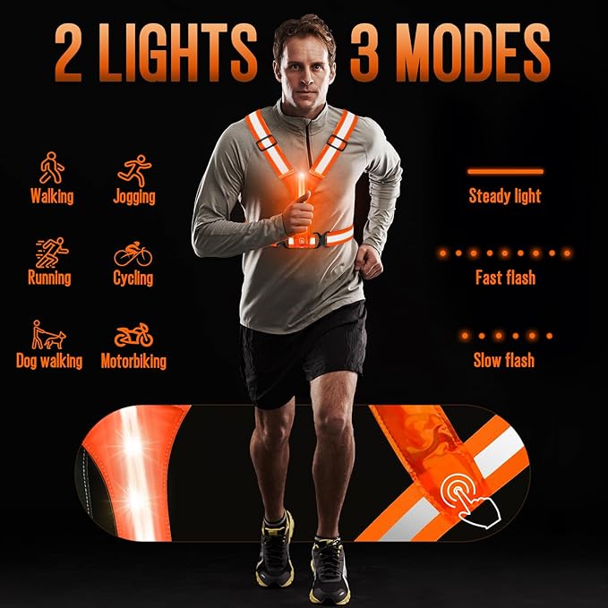 LED Reflective Vest Running Gear, Light Up Running Vest Rechargeable, Safety Night Running Gear for Walking Running Cycling