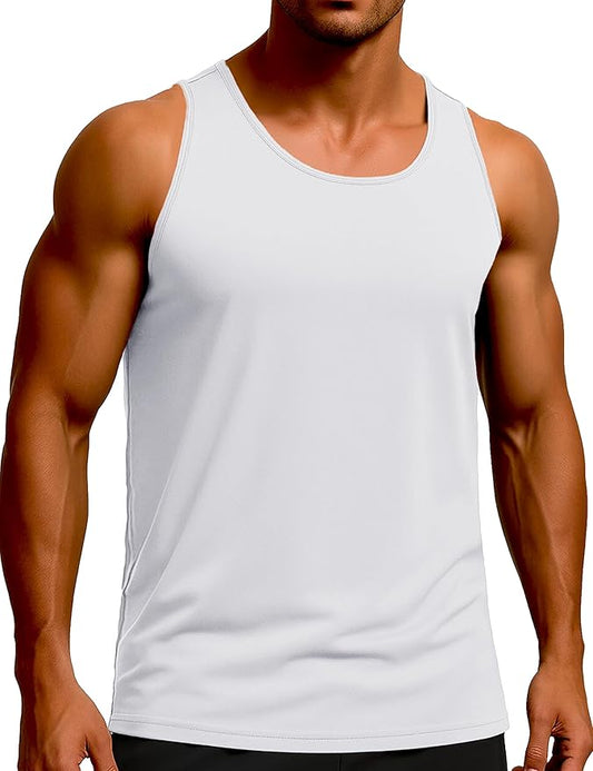 KEFITEVD Men's Workout Tank Tops Sleeveless Quick Dry UPF 80+ Summer Sun Shirts for Running Swim Gym Beach
