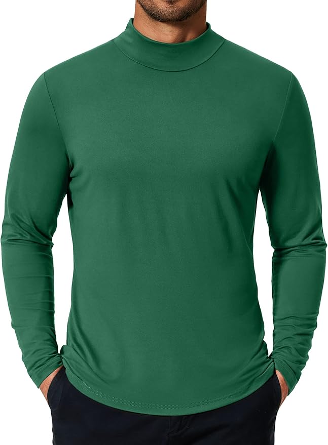 COOFANDY Mens Mock Turtleneck T-Shirts Long Sleeve Solid Color Tees Shirts Basic Casual Slim Fit Pullover T Shirts