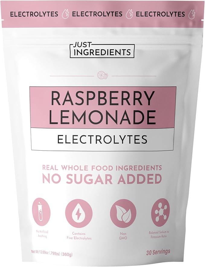 Raspberry Lemonade Electrolytes – 30‑Serving Hydration Drink Mix with Coconut Water, Essential Minerals & Real Fruit Flavors – Sweetened with Monk Fruit & Stevia – No Artificial Ingredients