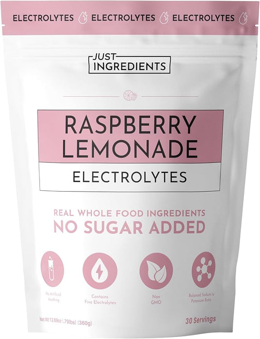 Raspberry Lemonade Electrolytes – 30‑Serving Hydration Drink Mix with Coconut Water, Essential Minerals & Real Fruit Flavors – Sweetened with Monk Fruit & Stevia – No Artificial Ingredients