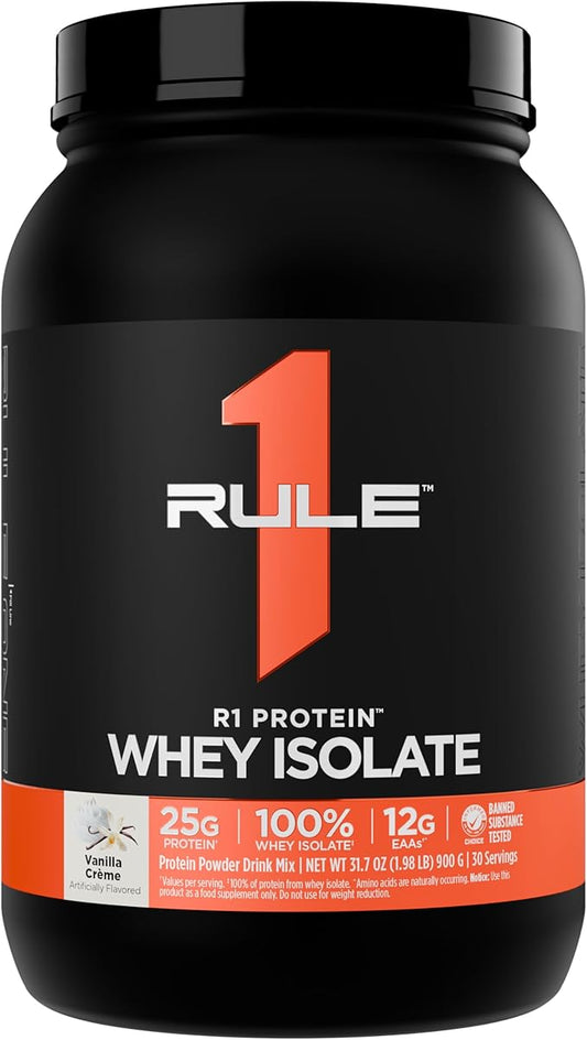 Rule 1 R1 Protein Whey Isolate - with 25g Protein & 6g BCAA Exclusively from Isolated & Hydrolyzed Sources for Workout Recovery (2 Pounds*, Vanilla Créme)