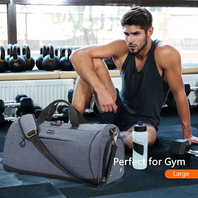 TOPDesign Gym Bag for Women & Men, Unisex Duffel Bag with Shoe Compartment & Wet Pocket for Travel Sports Gym (L Textured Blue)