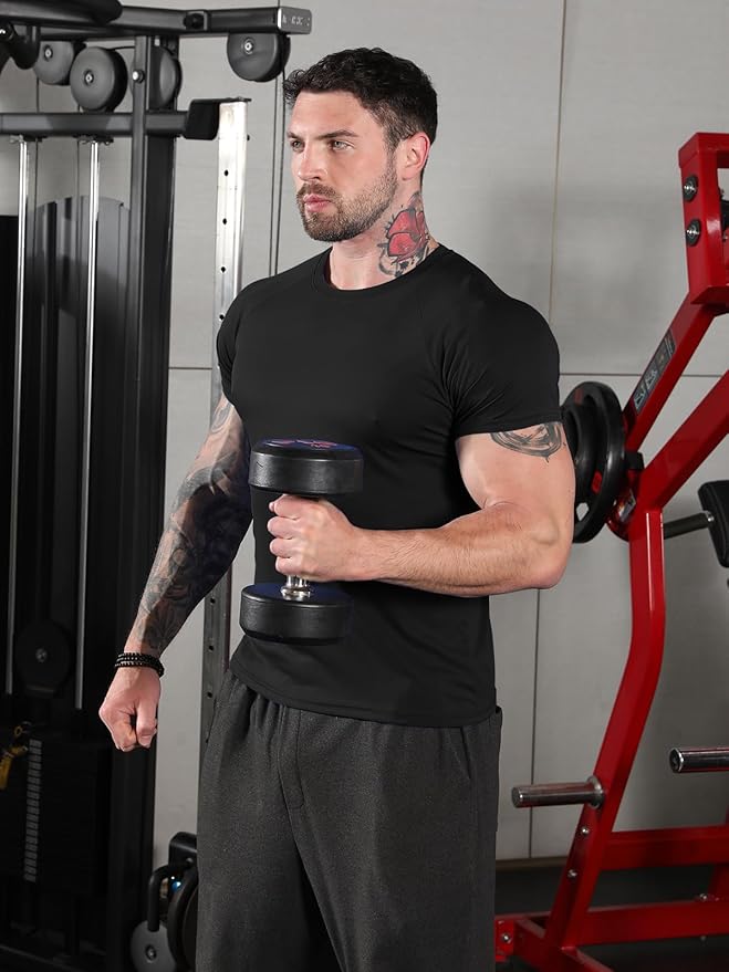 Sumolux 5 Pack Men’s Active Crew Neck T Shirts Quick Dry Athletic Running Gym Workout Short Sleeve Tee Tops Bulk