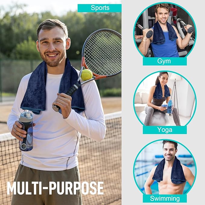 SINLAND Microfiber Gym Towels Sports Fitness Workout Sweat Towel Super Soft and Absorbent 3 Pack 16 Inch X 32 Inch